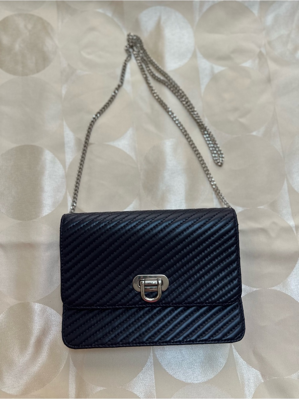 J Tiras Navy Quilted Chain Shoulder Bag